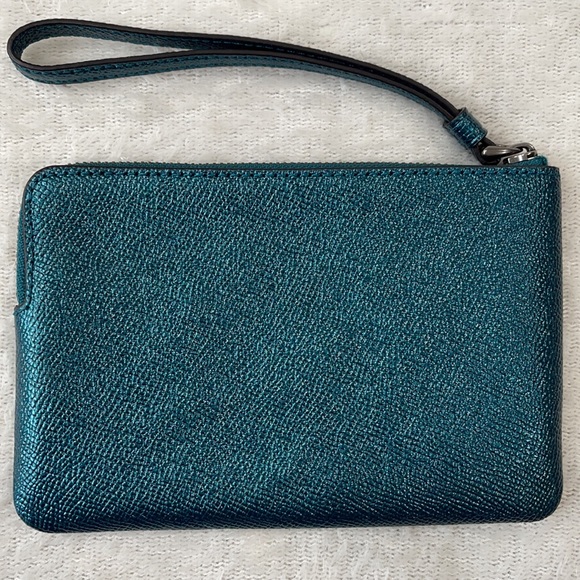 Sold! No longer for sale! Coach wristlet- Leather Metallic Glitter Teal - Picture 4 of 7
